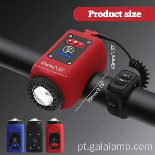 Luz de bicicleta com chifre e carregamento USB